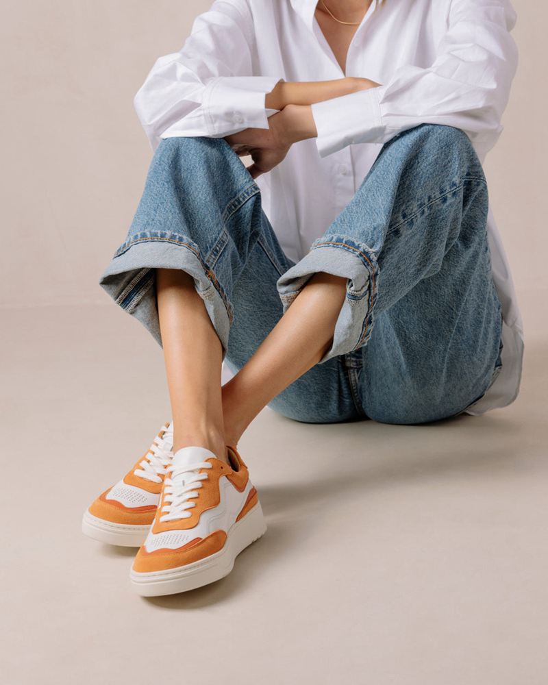 White/Orange Alohas Tb.87 Leather Women's Sneakers | UCVXO3728