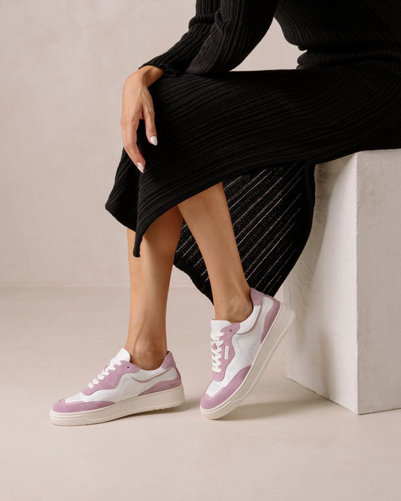 White/Purple Alohas Tb.87 Leather Women's Sneakers | YAXDF4685