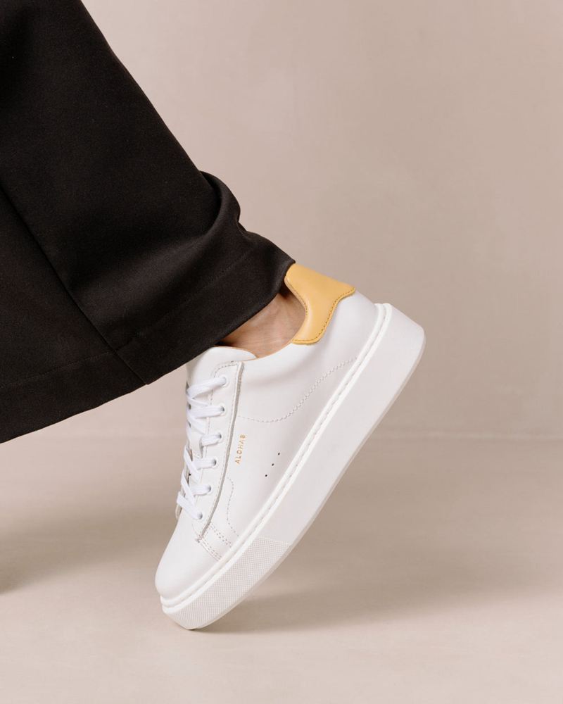 White/Yellow Alohas Tb.65 Leather Women's Sneakers | FSTHU8531