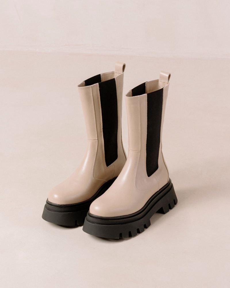 Beige Alohas All Rounder Leather Women's Chelsea Boots | YLEWS1560