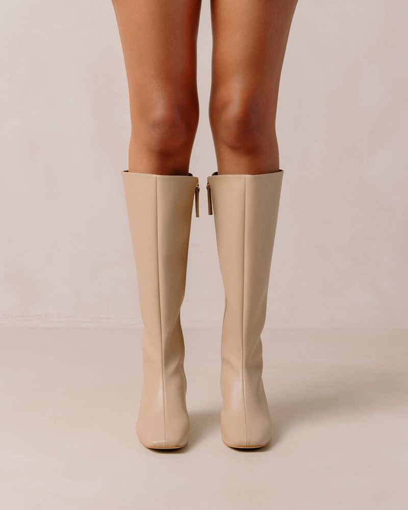 Beige Alohas Chalk Vegan Leather Women's Knee-High Boots | PIKLC0839