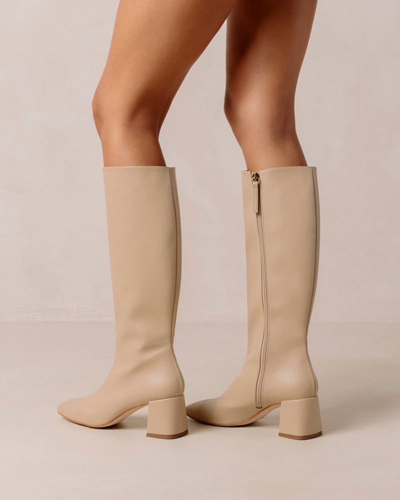 Beige Alohas Chalk Vegan Leather Women's Knee-High Boots | PIKLC0839