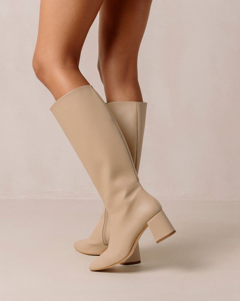 Beige Alohas Chalk Vegan Leather Women's Knee-High Boots | PIKLC0839