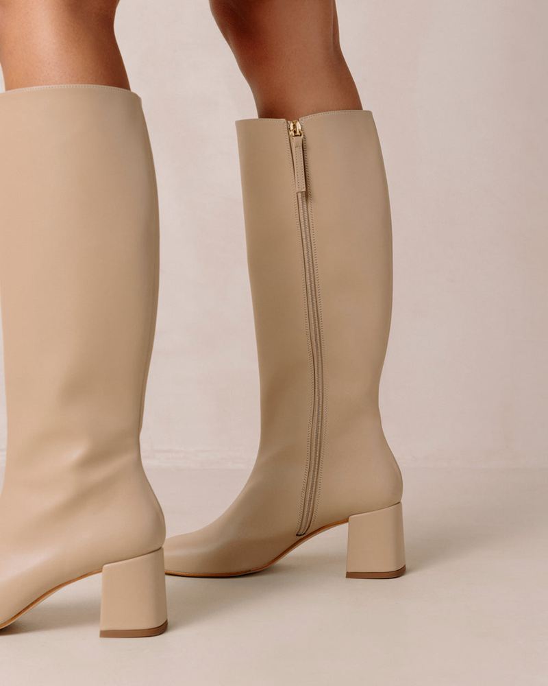 Beige Alohas Chalk Vegan Leather Women's Knee-High Boots | PIKLC0839