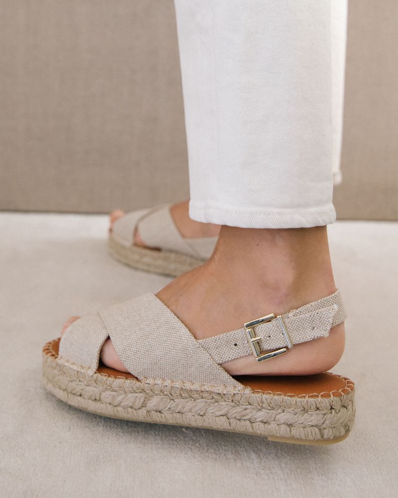 Beige Alohas Crossed Leather Women's Espadrilles | MLXJC4167