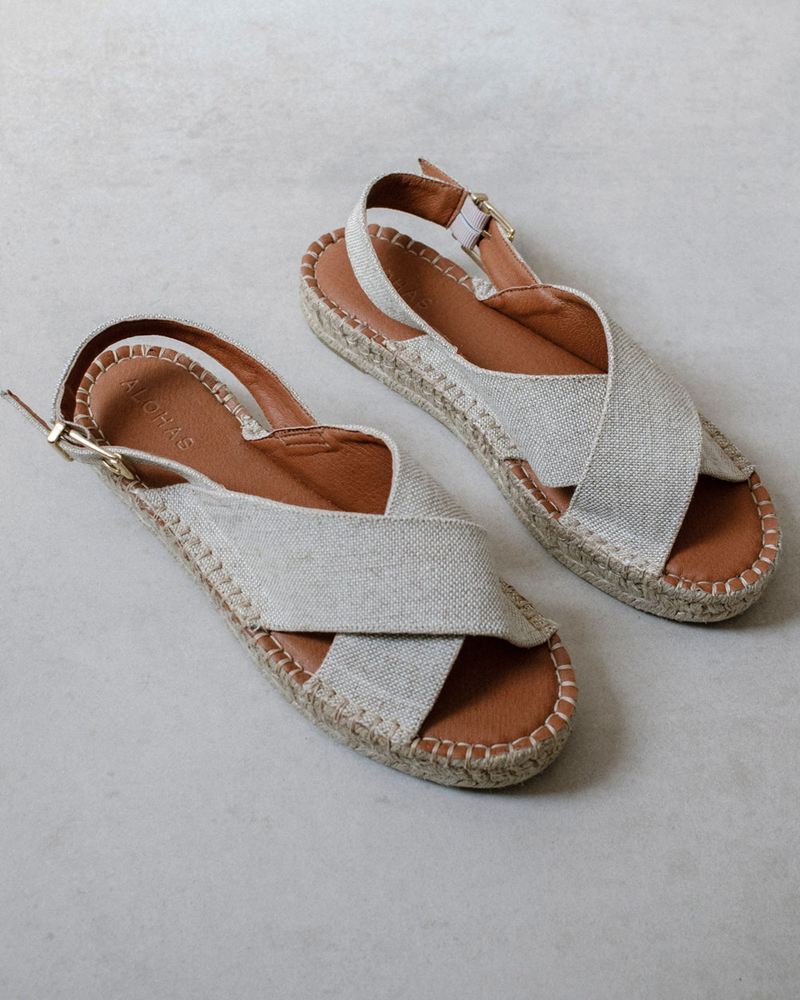 Beige Alohas Crossed Leather Women's Espadrilles | MLXJC4167