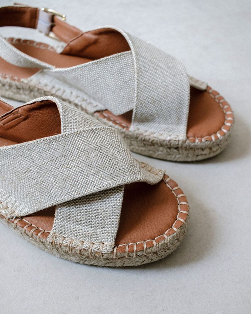 Beige Alohas Crossed Leather Women's Espadrilles | MLXJC4167