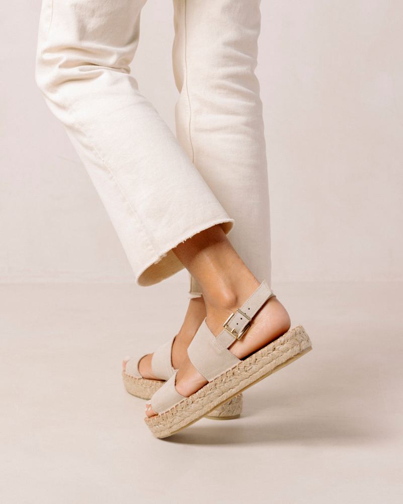 Beige Alohas Double Strap Leather Women's Espadrilles | IGPSB2540