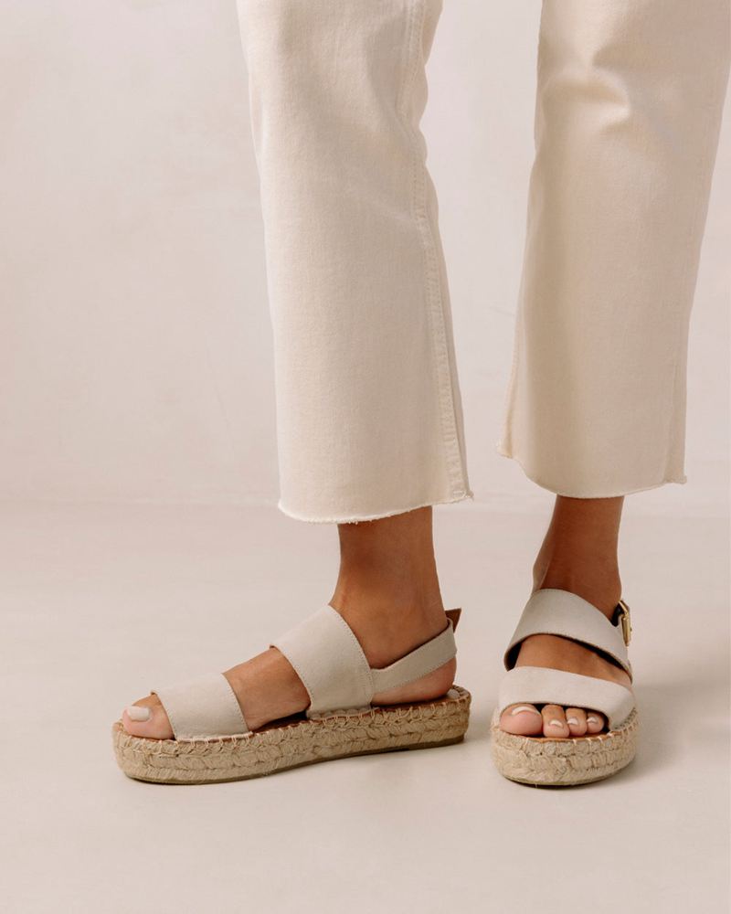 Beige Alohas Double Strap Leather Women's Espadrilles | IGPSB2540