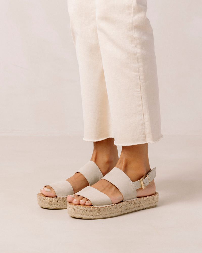 Beige Alohas Double Strap Leather Women's Espadrilles | IGPSB2540