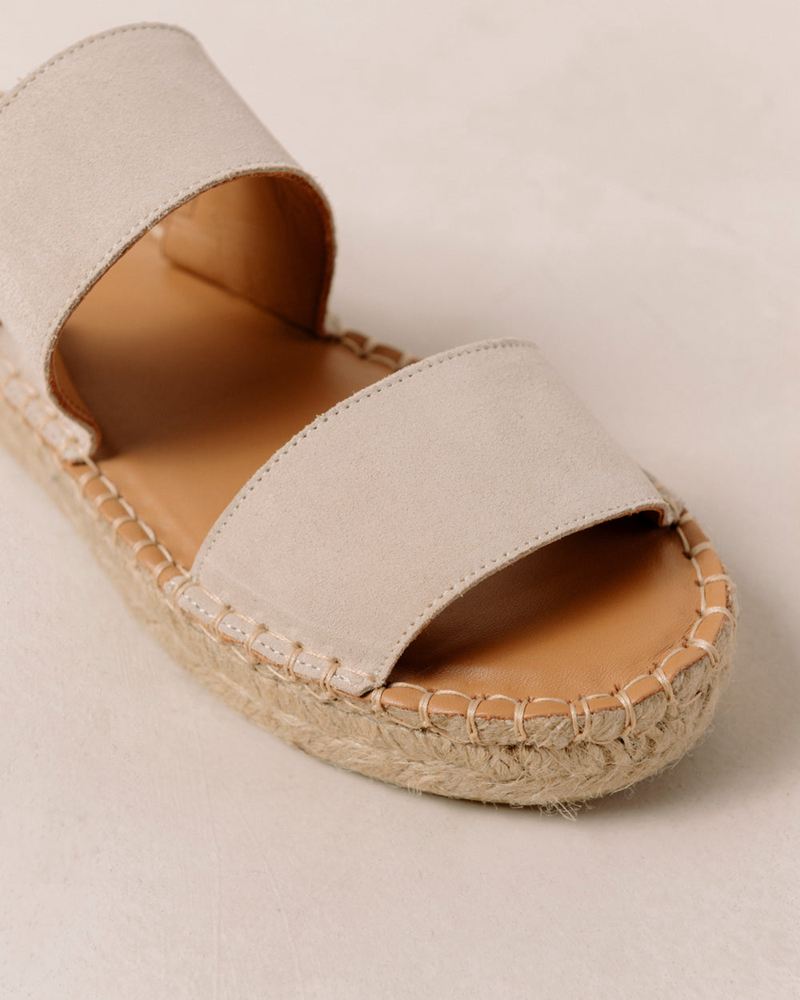 Beige Alohas Double Strap Leather Women's Espadrilles | IGPSB2540