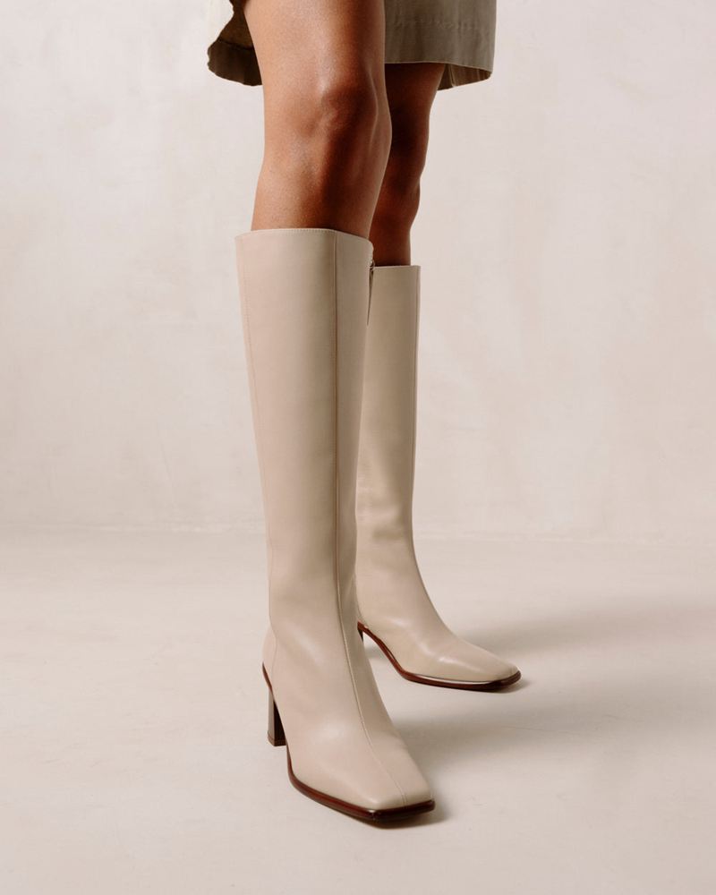 Beige Alohas East Leather Women's Knee-High Boots | PAKJW5103