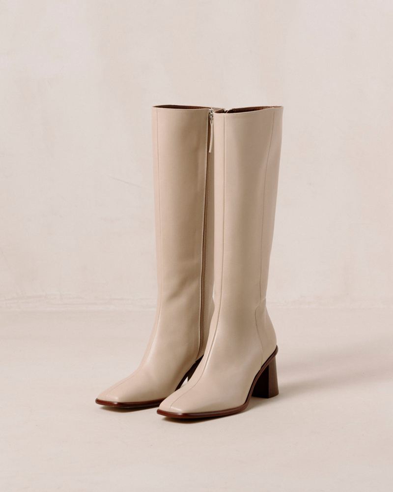 Beige Alohas East Leather Women's Knee-High Boots | PAKJW5103