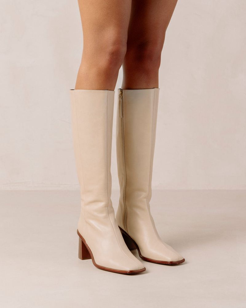 Beige Alohas East Leather Women's Knee-High Boots | QYSKA3148