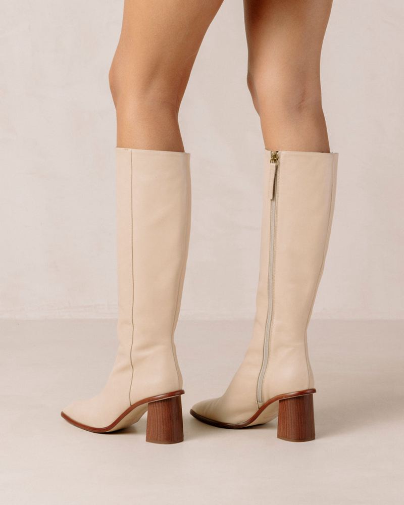 Beige Alohas East Leather Women's Knee-High Boots | QYSKA3148