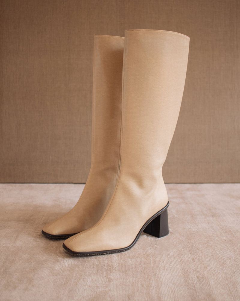 Beige Alohas East Vegan Leather Women's Knee-High Boots | YOWRT3417