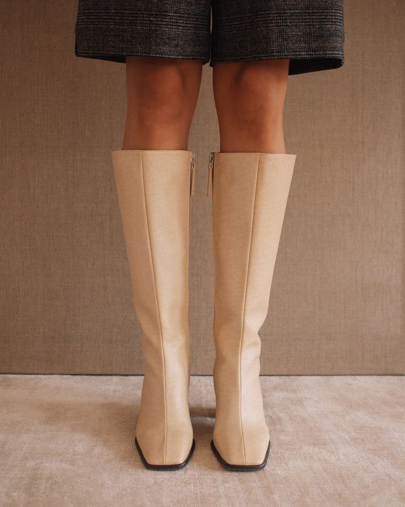 Beige Alohas East Vegan Leather Women's Knee-High Boots | YOWRT3417