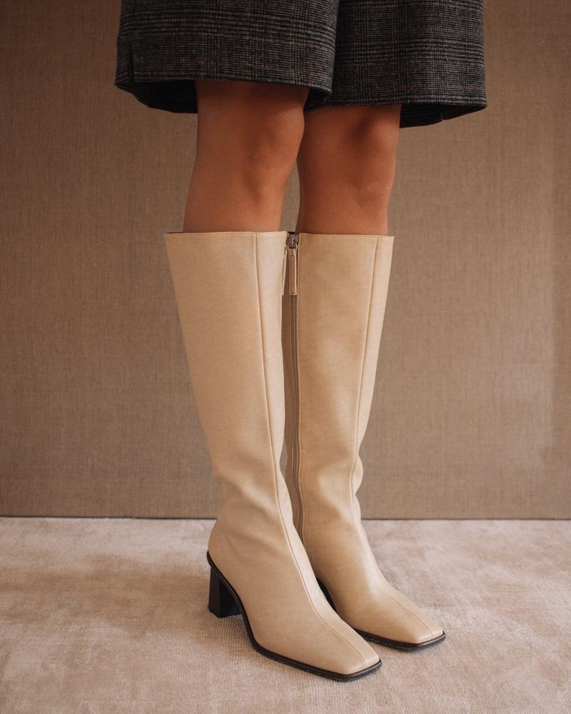 Beige Alohas East Vegan Leather Women's Knee-High Boots | YOWRT3417