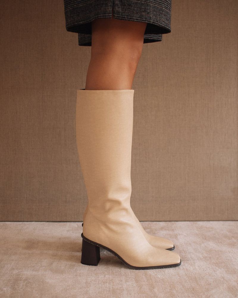 Beige Alohas East Vegan Leather Women's Knee-High Boots | YOWRT3417