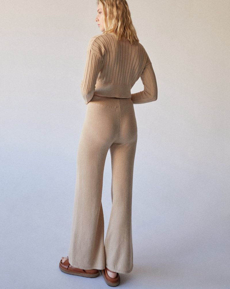 Beige Alohas Easy Wide Knit Women's Pants | RUHZB5780