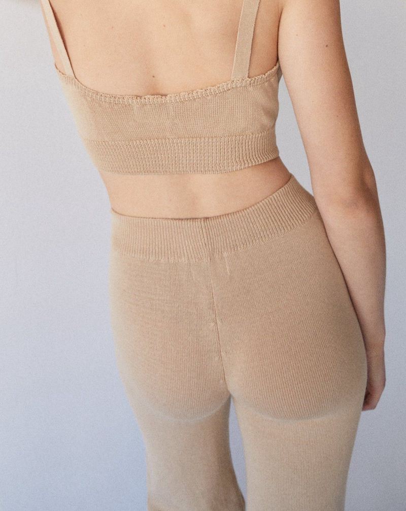 Beige Alohas Easy Wide Knit Women's Pants | RUHZB5780