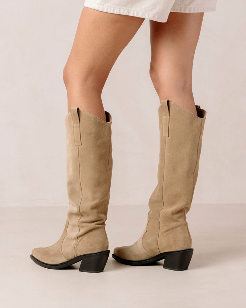 Beige Alohas Mount Leather Women's Cowboy Boots | JCEAQ6759