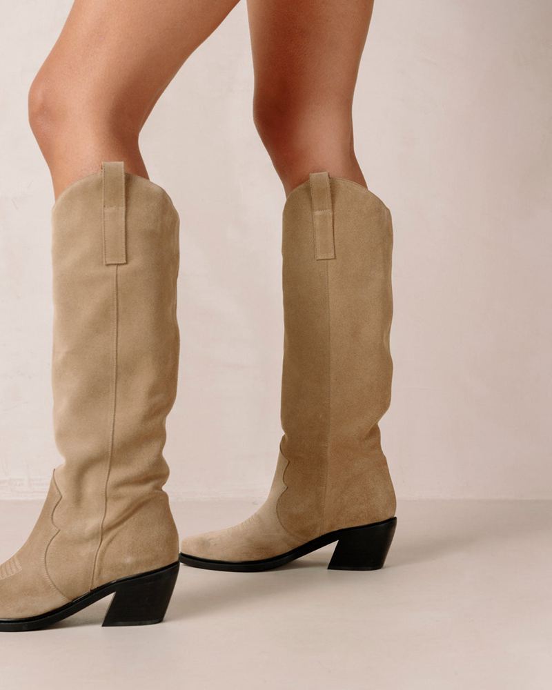 Beige Alohas Mount Leather Women's Cowboy Boots | JCEAQ6759