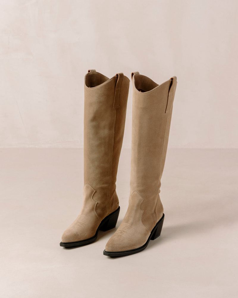 Beige Alohas Mount Leather Women's Cowboy Boots | JCEAQ6759