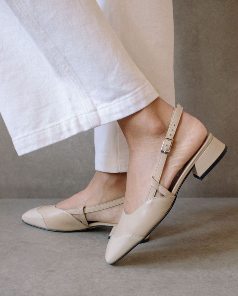 Beige Alohas Noah Leather Women's Heels | BXCZN6793