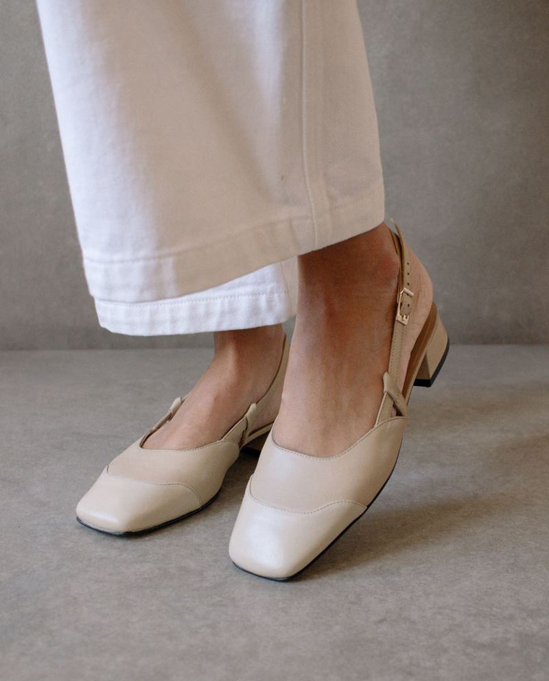 Beige Alohas Noah Leather Women's Heels | BXCZN6793