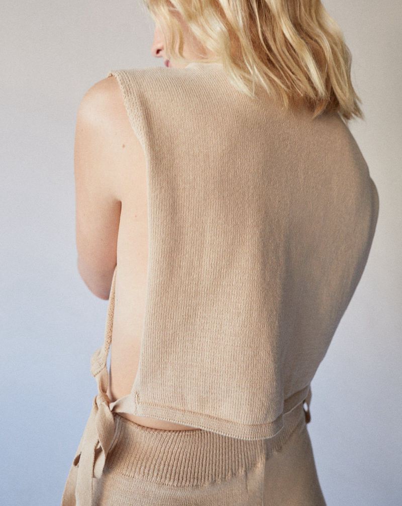 Beige Alohas Shelter Knit Open Vest Women's Knitwear | ALZTS1064