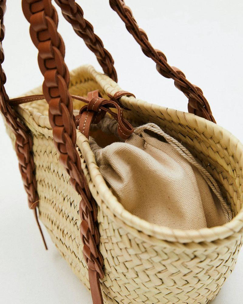 Beige Alohas Woven Basket Women's Bags | PGXLN4753