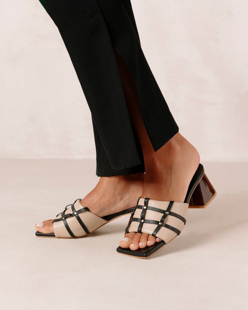 Beige/Black Alohas Diorite Leather Women's Sandals | UEIAN8345