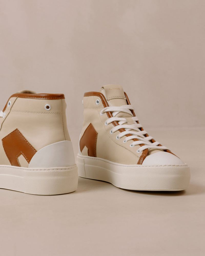 Beige/Brown Alohas Tb.35 Leather Women's Sneakers | KGHDF9360