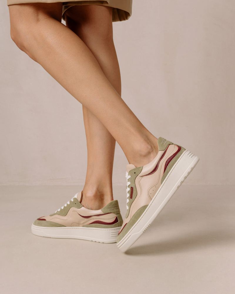 Beige/Green Alohas Tb.87 Leather Women's Sneakers | XZLPO5216