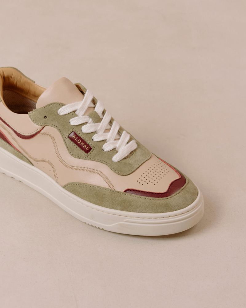 Beige/Green Alohas Tb.87 Leather Women's Sneakers | XZLPO5216