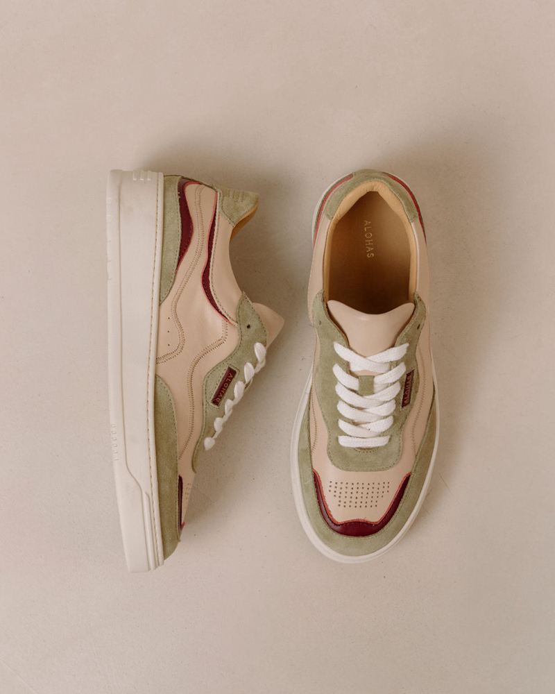 Beige/Green Alohas Tb.87 Leather Women's Sneakers | XZLPO5216