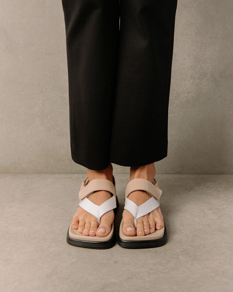 Beige/White Alohas Decade Leather Women's Sandals | WZVIG7243