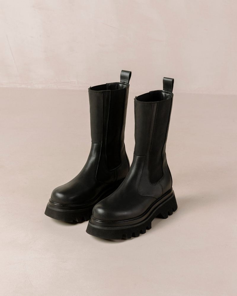 Black Alohas All Rounder Leather Women's Chelsea Boots | USKGW3254