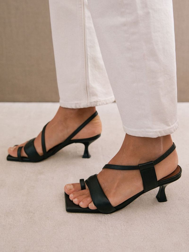 Black Alohas Asymmetric Straps Leather Women's Sandals | UQFTJ7014