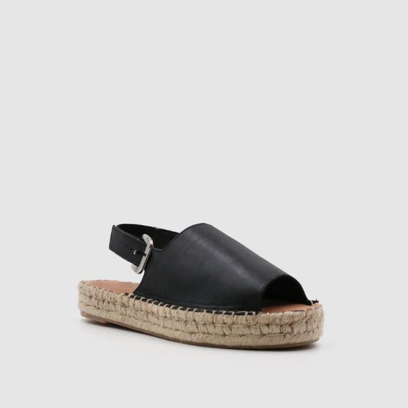 Black Alohas Back Strap Women's Espadrilles | UYAOH3215