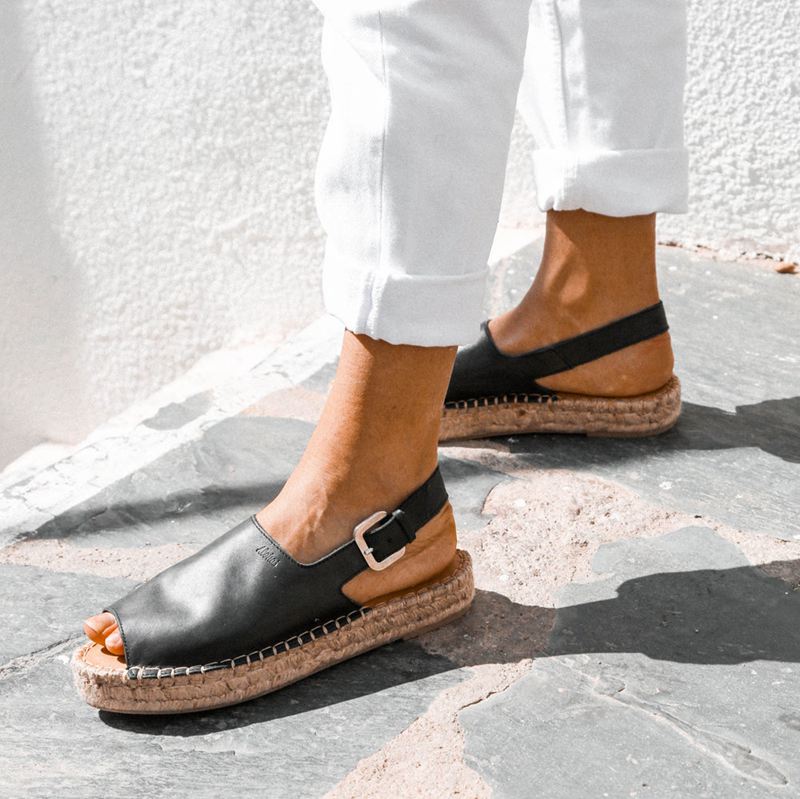 Black Alohas Back Strap Women's Espadrilles | UYAOH3215