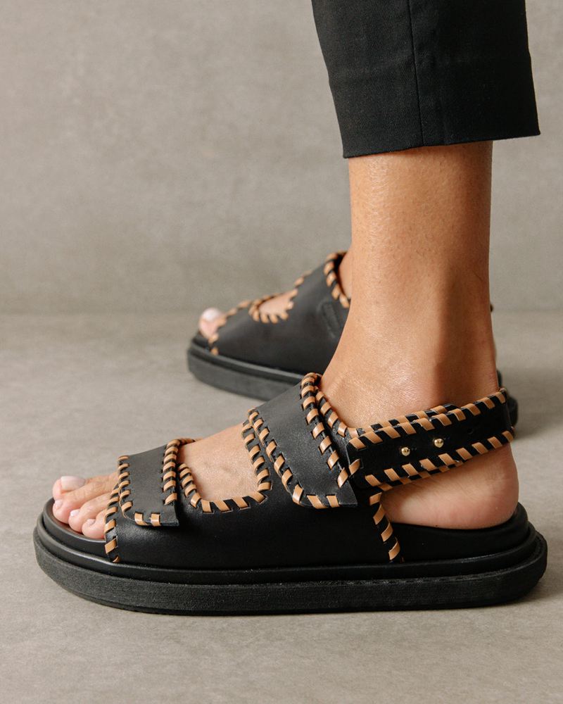 Black Alohas Barrel Leather Women's Sandals | JKYHP0623