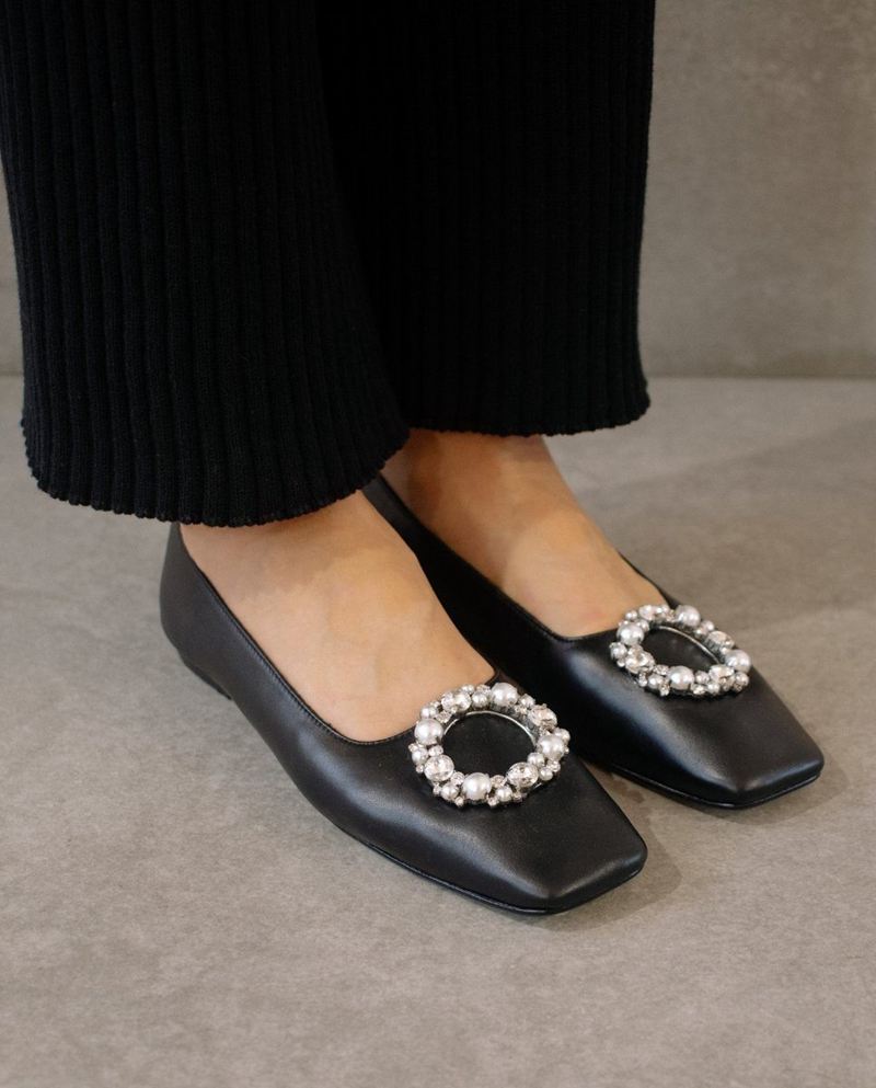 Black Alohas Bella Crystal Women's Ballet Flats | CLVYU3018