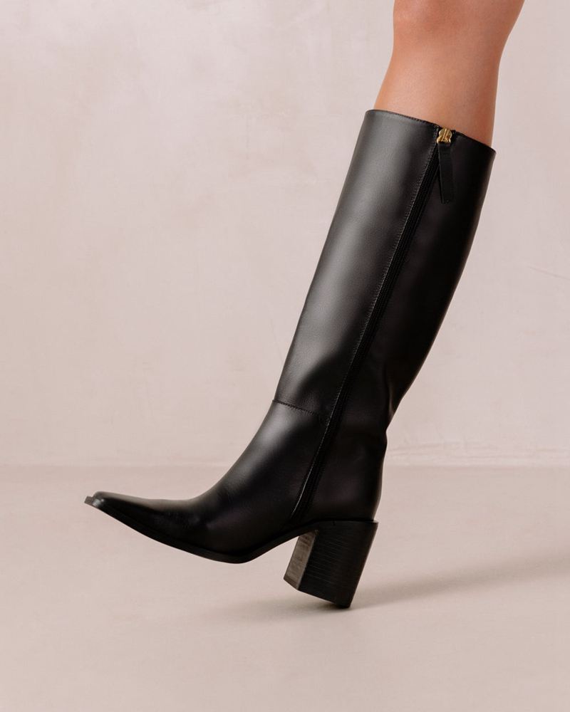 Black Alohas Berta Leather Women's Knee-High Boots | THPOK6901