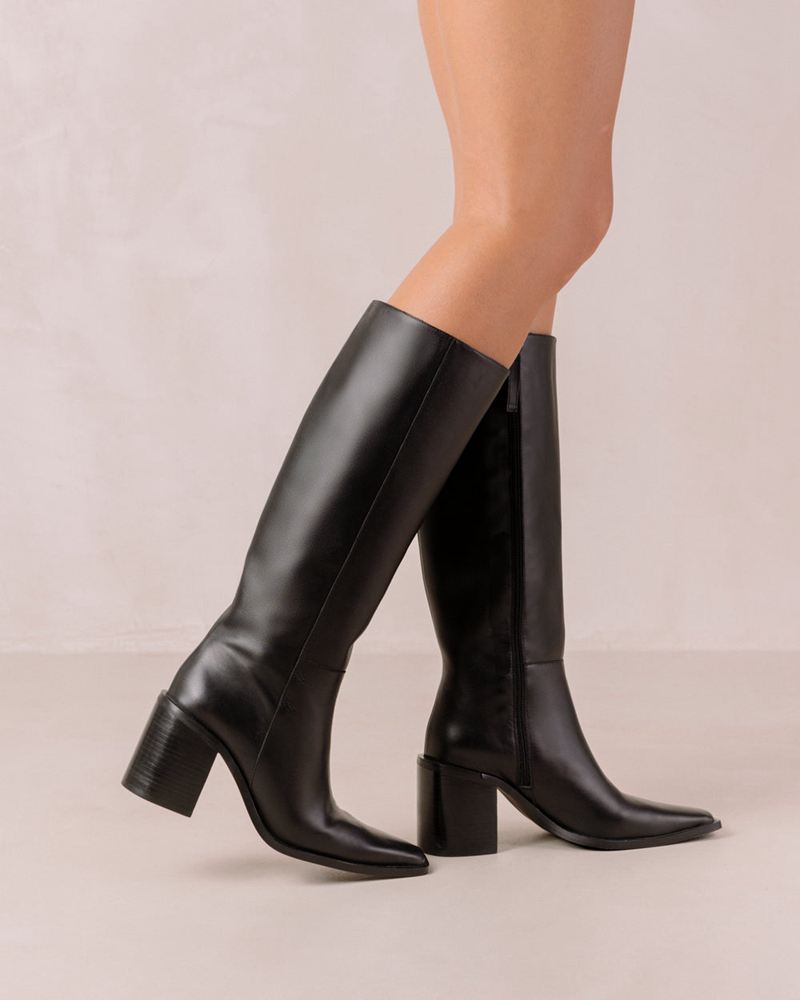 Black Alohas Berta Leather Women's Knee-High Boots | THPOK6901