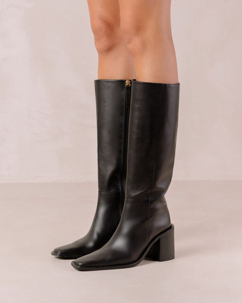 Black Alohas Berta Leather Women's Knee-High Boots | THPOK6901