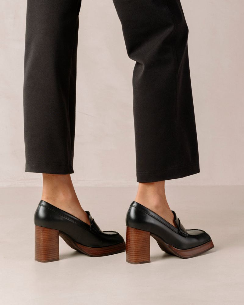 Black Alohas Busy Leather Women's Loafers | JINYH7530