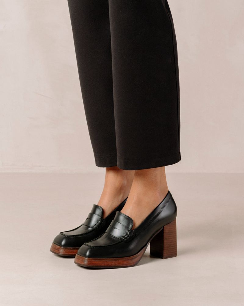 Black Alohas Busy Leather Women's Loafers | JINYH7530