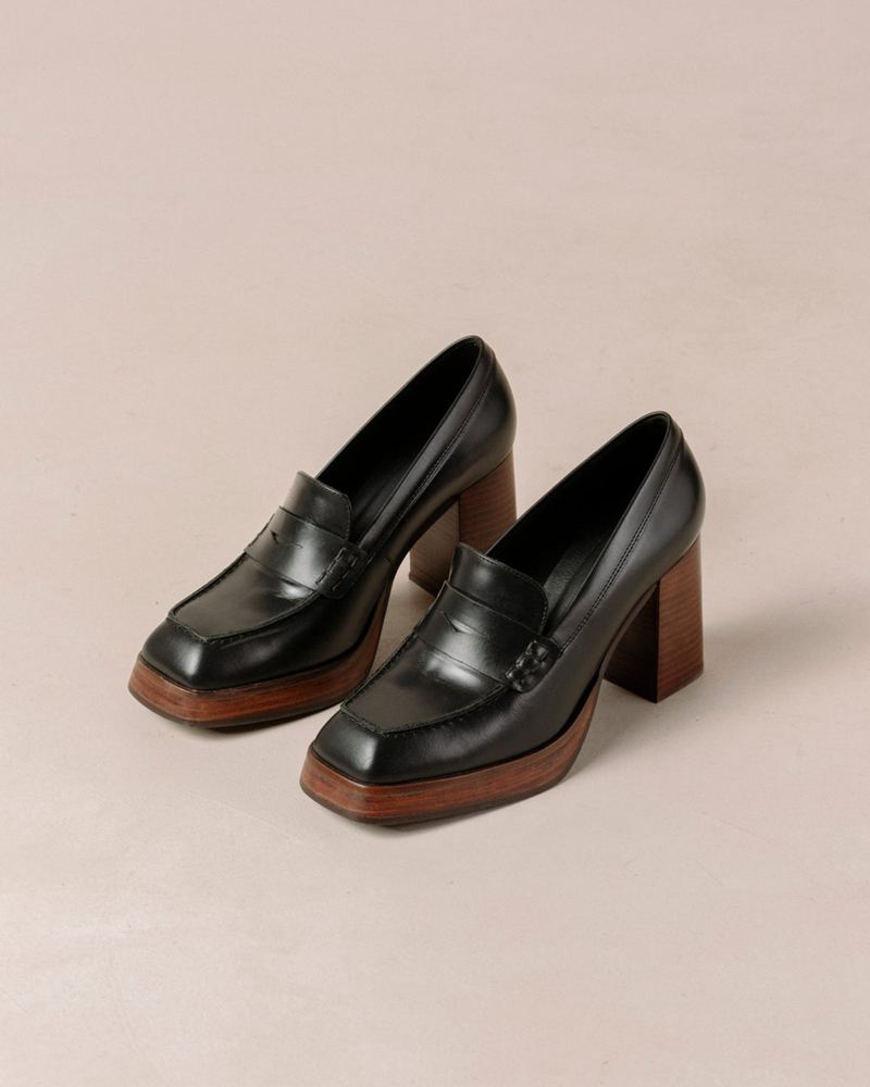 Black Alohas Busy Leather Women's Loafers | JINYH7530